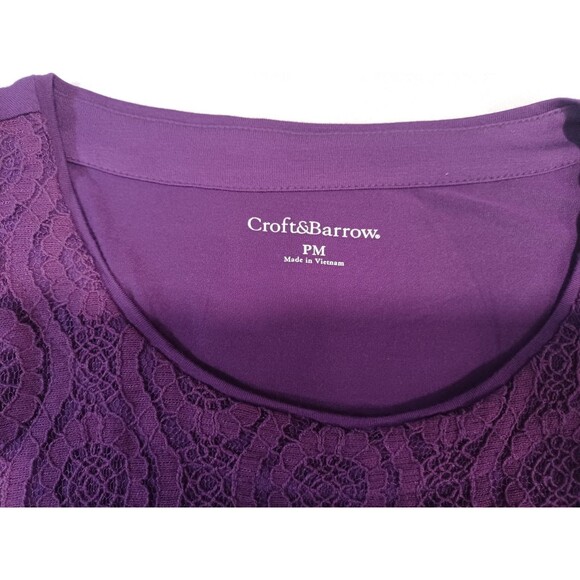 CROFT & BARROW ELITE PLUM LAYERED WOMENS CAP SLEEVE BLOUSE SZ PM - Picture 3 of 8